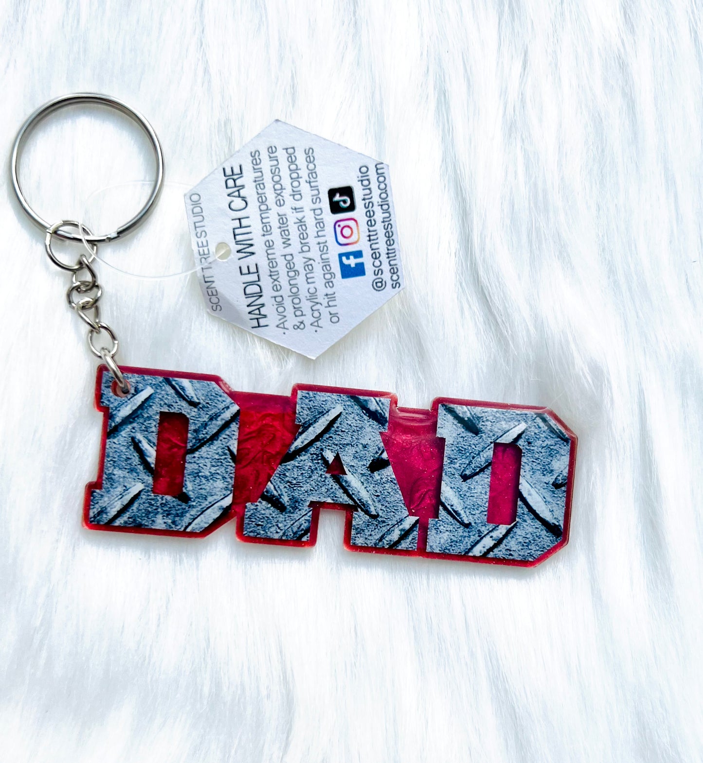 Dad Diamond Plate Keychain - 3 Inch Color Choice - Scent Tree Studio
