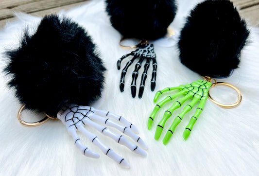 Skeleton Hand Pom Keychain