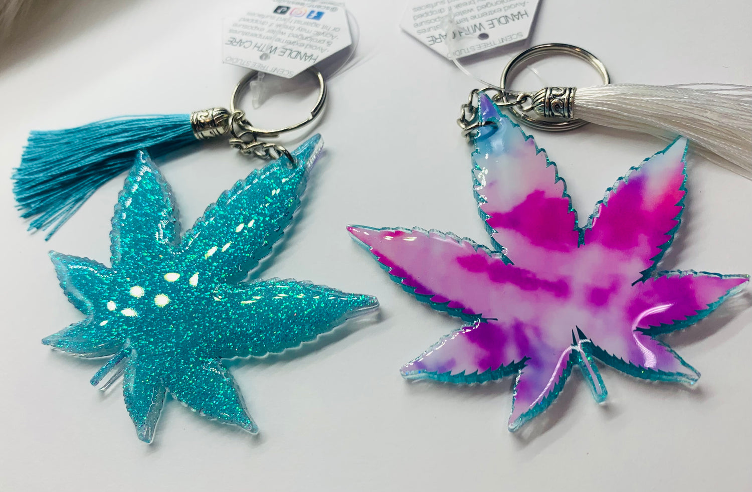 Pastel Tie Dye Marijuana Leaf Keychain - 3 Inch - Scent Tree Studio