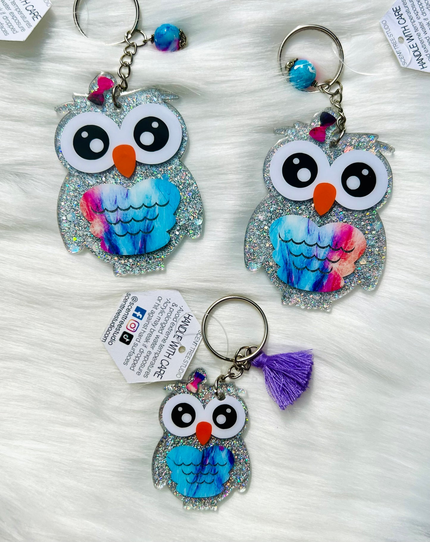 Abstract Owl Keychain - 2 or 3 Inch - Scent Tree Studio