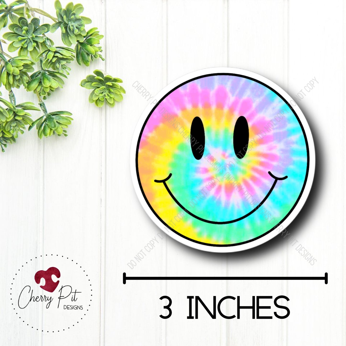 Tie Dye Smiley Face Vinyl Sticker Decal - Cherry Pit Designs